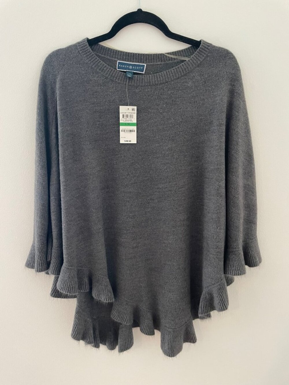 Karen Scott Cape poncho with ruffle hem NWT L/XL
